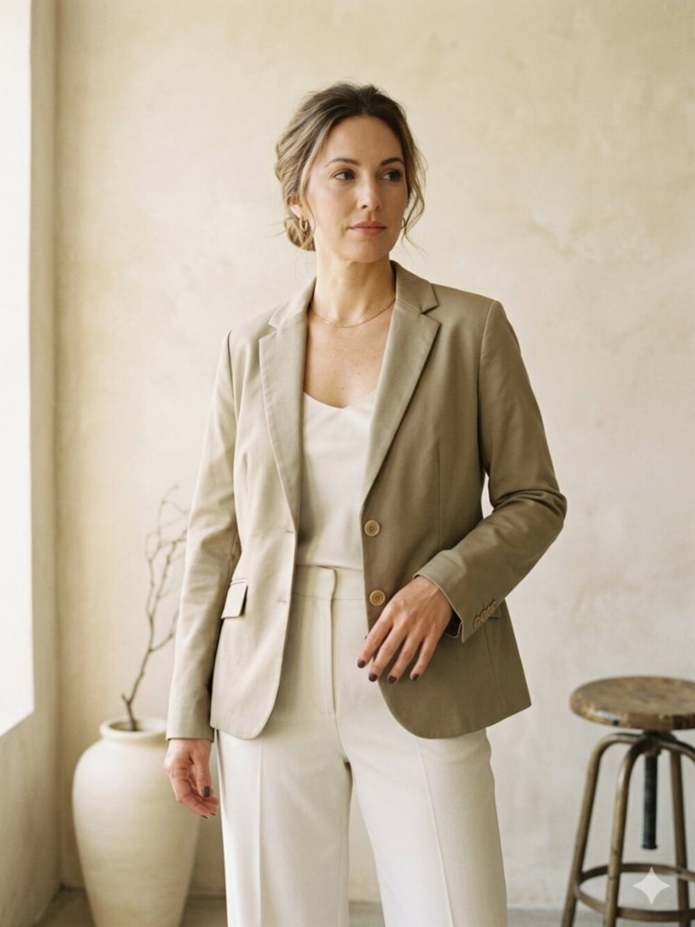 New York & Company Cotton Stretch 2 Button Tailored Khaki Blazer, Blazer Jacket